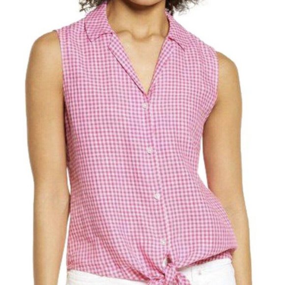 Tommy Bahama Tops - Tommy Bahama Gingham Tie Front Blouse Sz L